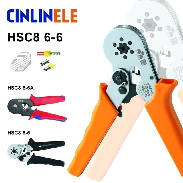 6-6 0.25-6mm 23-10AWG Hexagon & 10S 0.25-10mm 23-7AWG Quadrilateral Tube Bootlace Terminal Crimping Pliers Crimp Hand Tools HSC8