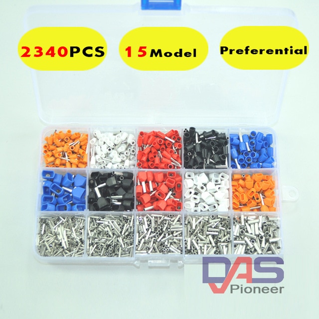 2340pcs/lot  mixed 15 models  Dual Bootlace Ferrule Kit Electrical Crimp Crimper cord wire end terminal block