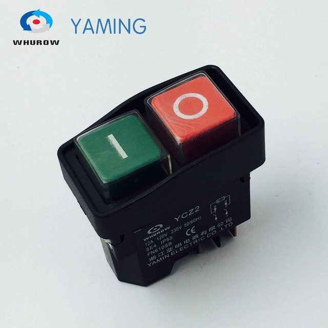 Electromagnetic switch 5 Pin On Off red/green Push Button Emergency stop Ignition switch 12A 110V YCZ2