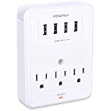 USB Wall Charger, Surge Protector, POWRUI 3 Outlet Wall Mount Adapter with 4-USB Ports Charging Station (30W) Compatible iPhone Xs/XS Max/XR/X/8/7/6/Plus, Pro/Air 2/Mini 3/Mini 4, Samsung S4/S5, 6A