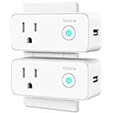 Smart Plug Mini WiFi Outlet with USB Port Travel Wireless Socket Compatible with Alexa, Google Home&amp;IFTTT, TECKIN WiFi Plug Enabled Remote Control Timer Function, No Hub Required (2 Pack)