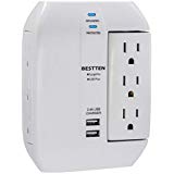 BESTTEN 1350-Joule Surge Protector, 6-Outlet (3 Swivel and 3 Side-Entry) Extender with 2 USB Charging Ports (2.4A Total), ETL Certified, White