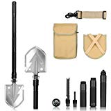 FSDUALWIN Military Folding Shovel, Multifunctional Collapsible Gardening Snow Shovel/Army Camping Shovel with Portable Carrying Pouch - Best Survival Trenching Tools - (Black)