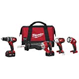 Milwaukee 2696-24 M18 Cordless Combo Compact Hammer Drill/Sawzall/1/4 Hex Impact Driver/Work Light/Charger/2 Battery