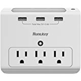 Huntkey Auto Night Light Wall Mount Outlets with 3 AC Plugs and 3 USB Ports Shared 3.4A
