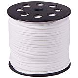 Pandahall 1 Roll (100 Yards,300 Feet) Micro-Fiber Faux Leather Suede Cord String with Roll Spool,2.7x1.4mm (White)