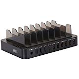 iKits 13.2A 66W 10-Port USB Charging Station Dock, Multi Device Desktop Charger with Stand 4 Port Fast Charging+6 Port 5V 1A,with Smart Identification Technology for iPhone/iPad &amp; More Black