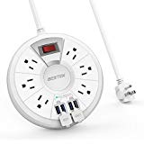 Upgraded Power Strip, BESTEK Round Surge Protector with 6-Outlet 15A 125V and 4 Auto 0-2.4A 5V Smart USB Charging Ports, Long 6-Foot Power Cord, Fcc Etl Listed, White