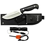 BlizeTec Survival Fixed Blade Knife: 3-in-1 Full Tang Hunting Knife with Magnesium Fire Starter, LED Flashlight &amp; Belt Pouch