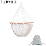 ALL NAHLO Hanging Rope Cotton Hammock Chair Swing Outside Seat Chair 1 Unit - Curved Wood Comfortable Durable Large Porch Yard Bedroom Porch Indoor Garden Lightweight Hammocks Person Tree Stand