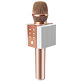 TOSING 008 Wireless Bluetooth Karaoke Microphone，Louder Volume 10W Power, More Bass, 3-in-1 Portable Handheld Double Speaker Mic Machine for iPhone/Android/iPad/PC (rose gold)