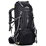 COUTUDI 50L Durable Unisex Hiking Backpack Venture Travel Outdoor Camping Gear Waterproof Nylon Daypack with Rain Cover (black)