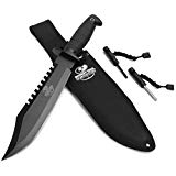 MOSSY OAK Rambo Survival Hunting Knife, 15-Inch Full Tang Fixed Blade Knife with Sheath and Fire Starter, for Camping, Tactical, Outdoor
