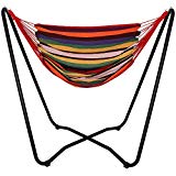 Sunnydaze Hanging Rope Hammock Chair Swing with Space Saving Stand, Sunset - for Indoor or Outdoor Patio, Yard, Porch, and Bedroom