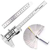 Stainless Steel Electronic Vernier Caliper Fractions/inch/Metric Conversion Measuring Tool kit with Feeler Gauge and Stainless Steel Ruler