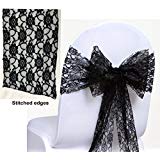 MDS Pack of 25 Lace bow Lace Chair Sashes / Bows sash for Wedding or Events Banquet Décor Party Supplies Chair lace sash - Black
