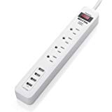 BESTTEN 4-Outlet USB Power Strip, 900 Joule Surge Protector with 4 USB Charging Ports (2.4A/Port, Total 4.2A), 9-Foot Long Extension Cord, ETL Certified, White