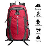 Camel 40L Lightweight Durable Waterproof Travel Hiking Backpack Daypack with Rain Cover for Outdoor Camping (Red)