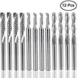 12 PCS Carbide END Mill Cutter, AFUNTA 4 PCS 1/8&quot; CNC Router Bits Double Flute Tools + 8 PCS 1 Flute Single Edged Milling Cutter (2 Types) for Nylon, Resin, ABS, Acrylic, PVC, MDF, Hardwood