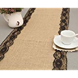 ChezMax Burlap Lace Hessian Table Runner for Wedding Party Engagement Event Birthday Graduation Banquet Table Decoration Black