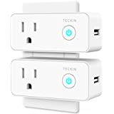 Smart Plug Mini WiFi Outlet with USB Port Travel Wireless Socket Compatible with Alexa, Google Home&IFTTT, TECKIN WiFi Plug Enabled Remote Control Timer Function, No Hub Required (2 Pack)