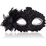 Cosmer Masquerade Mask for Women Christmas Venetian Masks Women Flower Half face Masks Eye mask Cosplay Lace mask (Black)