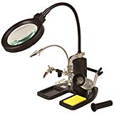 RC Logger Helping Hand Station with Magnifying Glass Third Hand LED Lamp Solder Holder Heavy Base and Sponge for Soldering Work Hobby, Repair, Model Games, Workshop and Assembly, Gift Idea