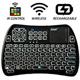 Newest KUAK IR Wireless Mini Keyboard Remote 2.4GHz Multi-media Portable Handheld Keyboard with Touchpad Mouse/IR Remote Control/Rechargeable Li-ion Battery/ for XBox 360,Android TV Box,Projectors,PC,Pad,HTPC,TV