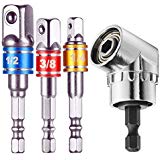 105 Degree Right Angle Driver Angle Extension Power Screwdriver Drill (1/4 inch, Hexagonal Handle) + Impact Grade Socket Adapter/Extension Set (3Pcs Cr-V Hex Shank | 1/4&quot; 3/8&quot; 1/2&quot; Drive)