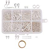 PH PandaHall 1Box Silver Jewelry Finding Sets 7 Accessories - Iron Jump Rings, Screw Eye Pin Bail Peg, Head Pins and Brass Lobster Claw Clasps, Earring Hooks, Crimp Beads and Assistant Ring