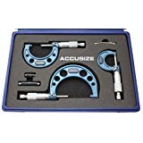 Accusize Industrial Tools 0-3 inch by 0.0001'' Ultra-Precision Outside Micrometers Carbide Tipped 3 Pc Set, Eg00-0903