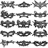 ANIN 15 Packs Women&#39;s Sexy Flexible Lace Masks Eye-mask for Ball Party Venetian Masquerade Costume - Black