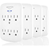 [4 Pack] BESTTEN 6-Outlet Grounded Wall Mount Surge Protector with Blue Indicator, CETL Certified, White