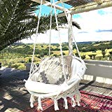 Kinden Hanging Cotton Rope Macrame Hammock Chair Macrame Swing 265 Pound Capacity Handmade Knitted Hanging Swing Chair for Indoor/Outdoor Home Patio Deck Yard Garden Reading Leisure Lounging