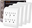 [4 Pack] BESTTEN 6-Outlet Power Bar with Wall Mounting Screw, Protable Socket Extender, 15A/125V/1875W, ETL/cETL Certified, White