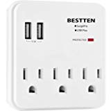 BESTTEN Mini USB Wall Outlet Surge Protector, 3.1A Dual USB Chargers and 3 AC Outlets, 450 Joule Surge Suppressor, ETL/cETL Certified, White