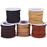 PandaHall Elite 5 Rolls 3mm Flat Micro Fiber Faux Leather Suede Cords Lace Velvet Beading String 5.5 Yard per Pack for Jewelry Making 5 Colors