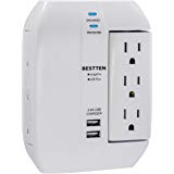 BESTTEN 1350-Joule Surge Protector, 6-Outlet (3 Swivel and 3 Side-Entry) Extender with 2 USB Charging Ports (2.4A Total), ETL Certified, White