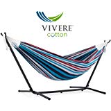 Vivere Double Hammock with 9' Steel Stand, Denim